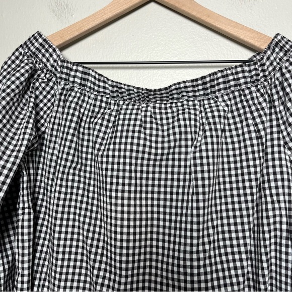 NEW Beach Lunch Lounge Women Top Large Gingham Plaid Off the Shoulder 3/4 Sleeve - Picture 10 of 10